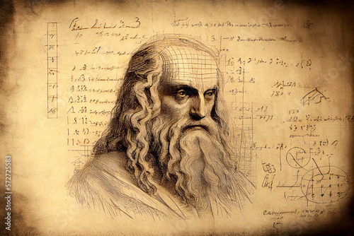 A vintage mathematics background with hand-drawn equations, formulas, and diagrams, generative ai photo