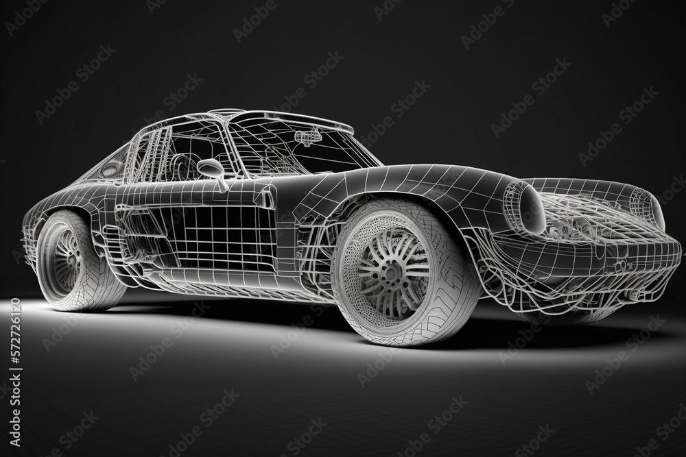 Naklejka premium Modern car technology concept with wireframe intersection, Generative Ai