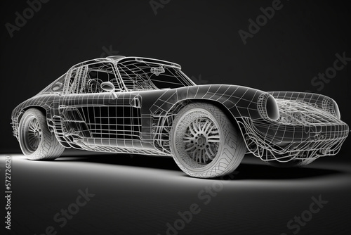 Modern car technology concept with wireframe intersection  Generative Ai