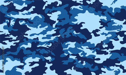 Camouflage pattern background seamless vector illustration. Classic clothing style masking camo repeat print. Blue colors marines texture.
