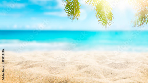 Fototapeta Naklejka Na Ścianę i Meble -  Tropical beach with sun light wave abstract background with copy space, summer vacation travel concept