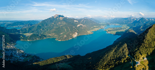 Stunning Aerial Drone View of Lake Wolfgangsee Revel in the Beauty of Austria's Scenic Lake from Above