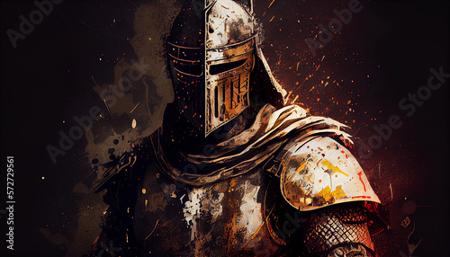 Battle knight warrior in armor, Generative AI photo