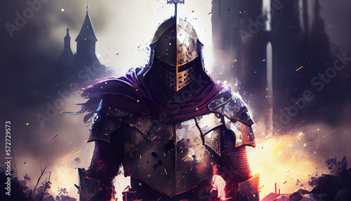 Plakat Crusader warrior in armor, Generative AI