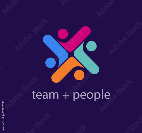 Teamwork and people raising hands, idea of ​​solidarity, modern logo. Unique color transitions. people logo template. vector.