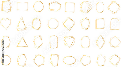  Set of geometric gold frame isolated on white.Golden Geometrical frames.Simple abstract golden frames.Set of luxury gold frames collection.Luxury gold borders for wedding invitation elements.