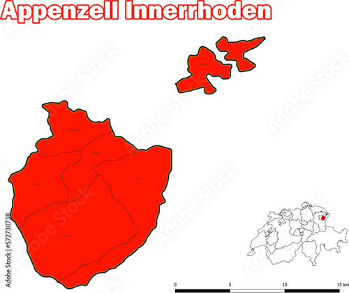 Vektor Karte Schweiz Administrative Gliederung Kanton Appenzell Innerrhoden mit name der Kommune photo