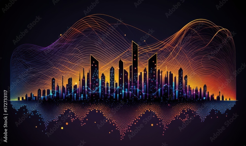 Smart city with buildings and information. Beautiful colorful illustration. Vector style. Generative AI
