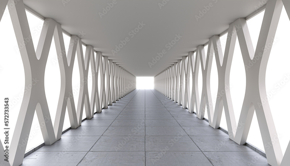 Fototapeta premium tunnel with concrete lateral x-elements, white background.
