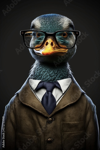 a duck wearing suit and glasses photo