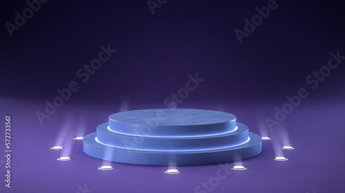 3d rendered circular display platform surrounded by lights