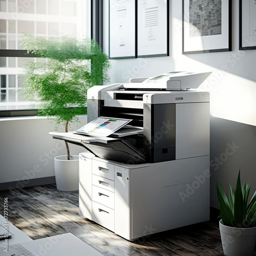 Modern printer or photocopier in an office. Generative AI.	

