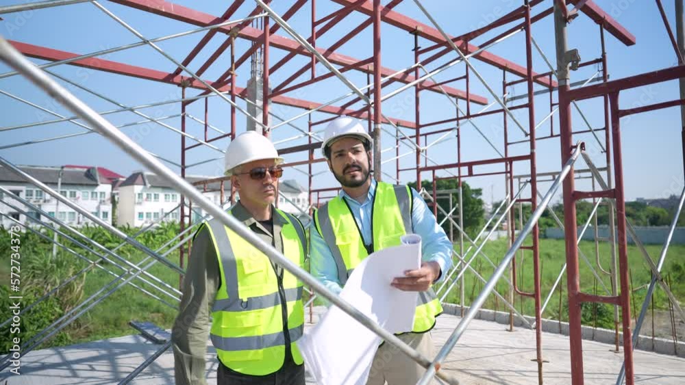 Civil engineer or supervisor inspects and directs workers on a building construction site. Civil engineer or supervisor inspects and directs workers on a building construction site.
