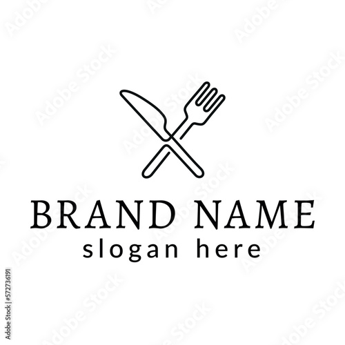 One line fork and knife logo icon for food, restaurants and cafes
