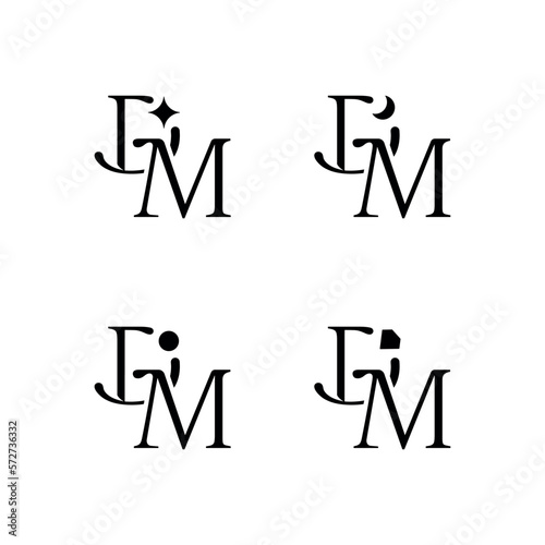 Monogram DM with 4 designs - moon, rhombus, circle and star for jewelry brand or cosmetics
