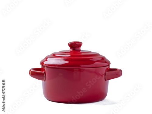 red  pot french kitchen isolated white background cooking utensil rustic traditional