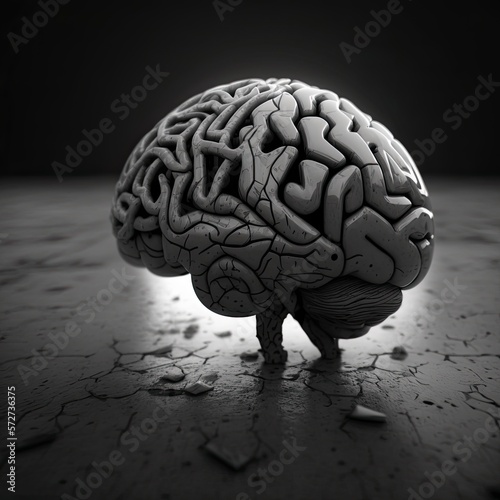Human brain on cracked ground. Generative ai