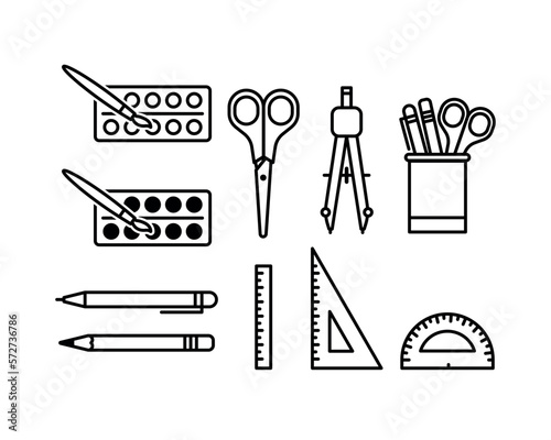 School supplies icon set in vector (ID: 572736786)