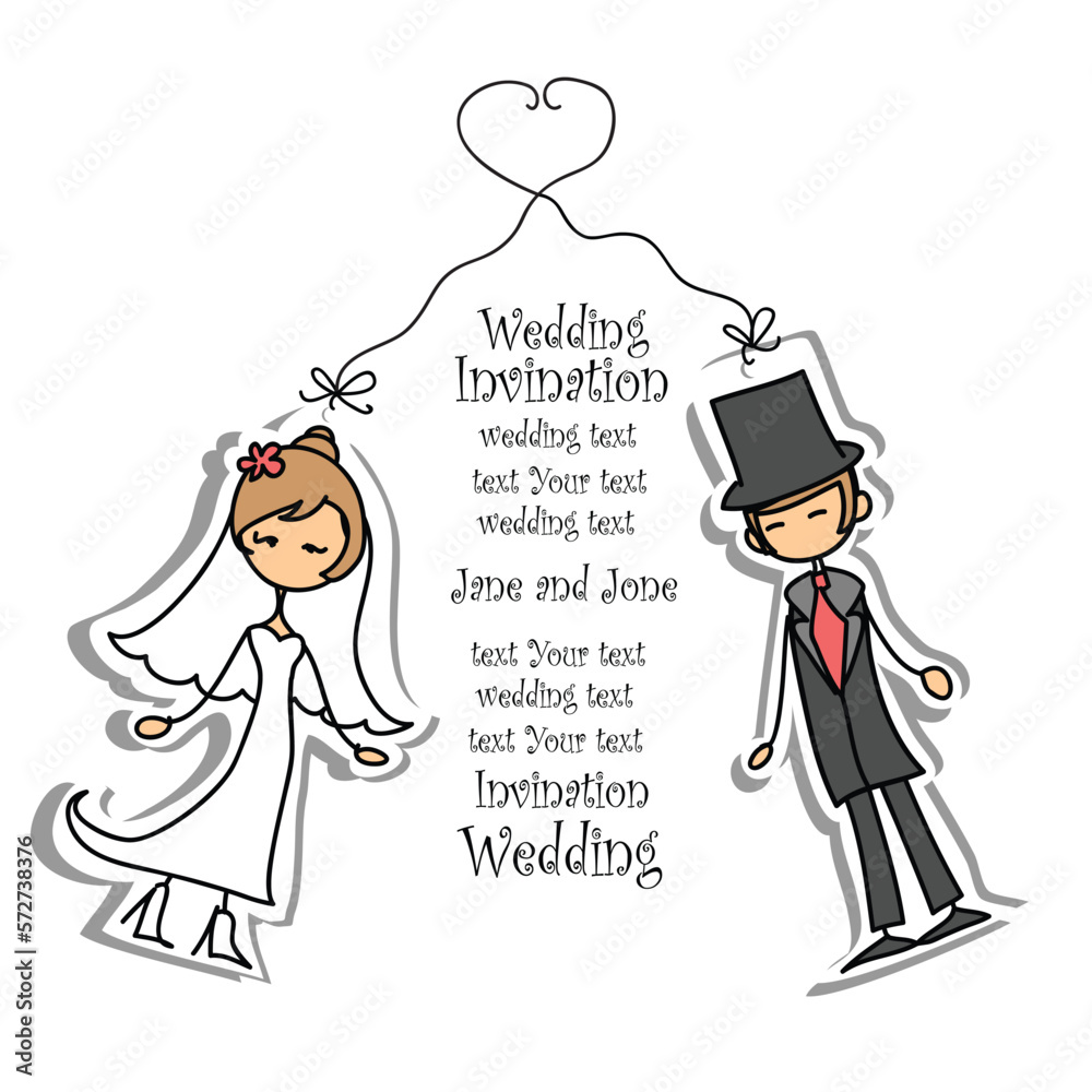 Wedding doodle couple in love. Vector illustration for greeting card, invitation and banner Wedding doodle couple in love. Vector illustration for greeting card, invitation and banner