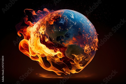 World in fire  war and calamity crisis concept. End of planet Earth. Generative AI