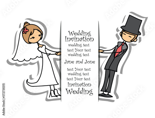 Wedding doodle couple in love. Vector illustration for greeting card, invitation and banner