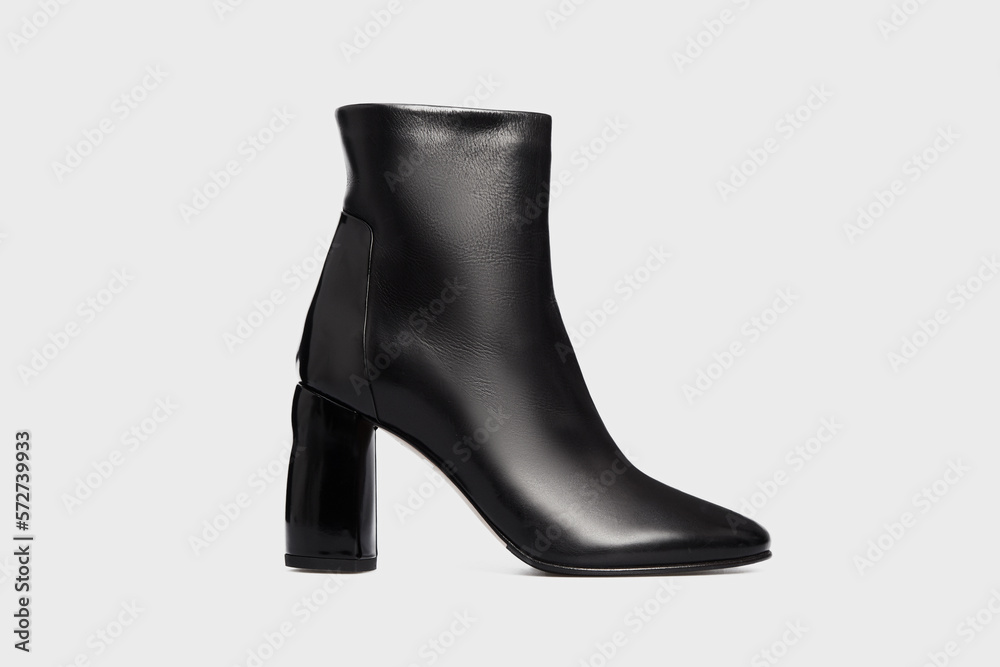 Black women s fashion leather high heel ankle boot isolated on white background. Female classic spring autumn shoe. Blank casual classic footwear. Mock up template Photos Adobe Stock