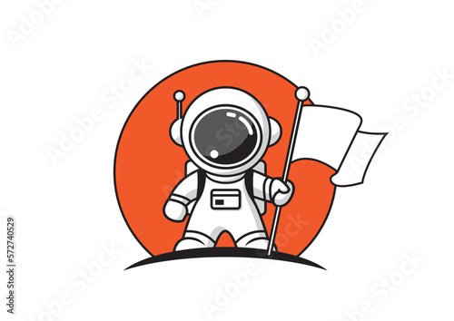 Astronaut with flag. Vector illustration