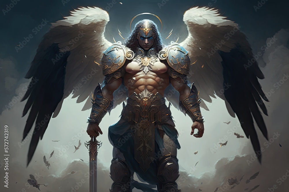 Epic archangel warrior knight paladin in heaven with armor and wings ...