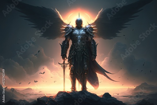 Epic archangel warrior knight paladin in battle with armor and wings Fototapet