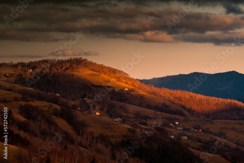 Autumn dark moody sunset in Apuseni Mountains, Romania