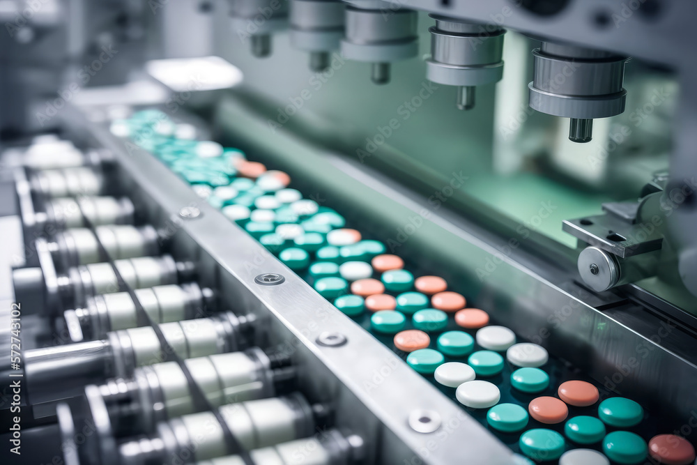 High-Speed Pill Production in Pharmaceutical Factory, generative ai