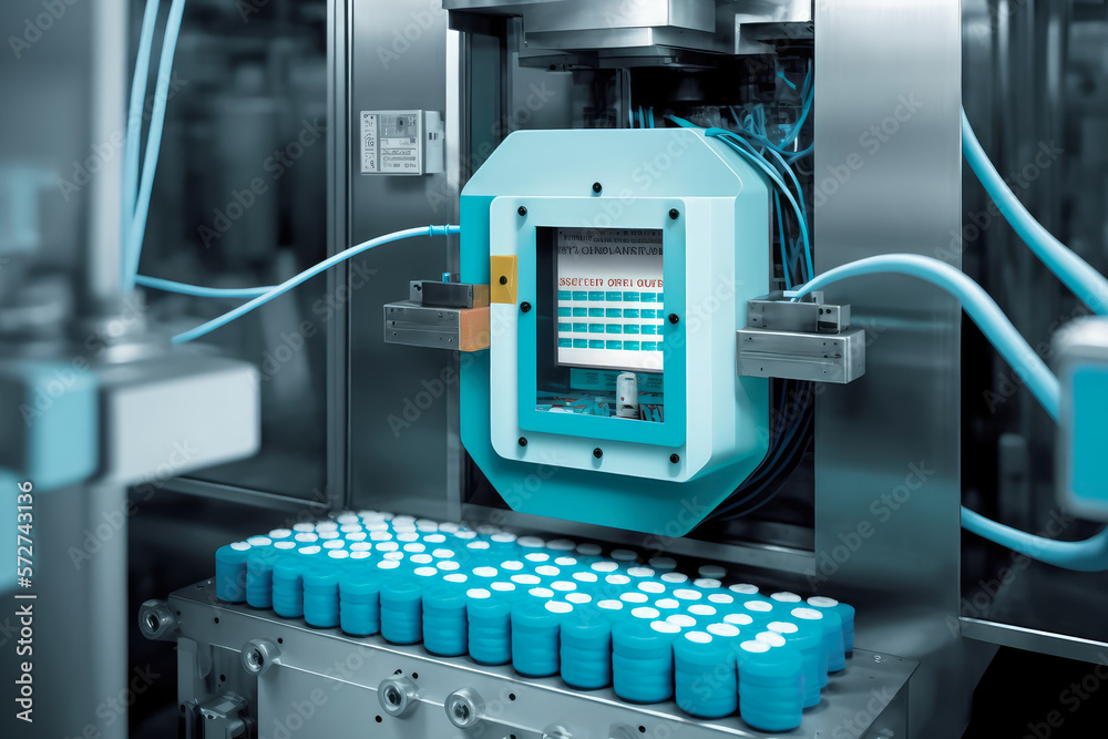 High-Tech Pharmaceutical Factory with Automated Pill Packaging, generative ai High-Tech Pharmaceutical Factory with Automated Pill Packaging, generative ai
