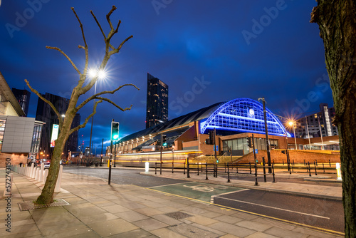Photo Night view of Manchester Central convention complex exhibition and conference ce