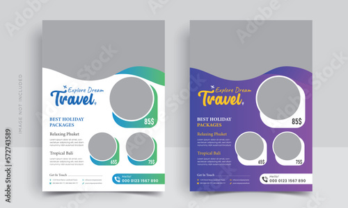 Travel poster or flyer pamphlet brochure design layout space for photo background. Gradient Travel flyer template for travel agency