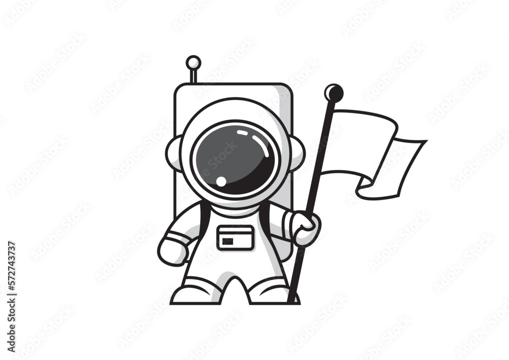 Astronaut with flag. Isolated vector illustration
