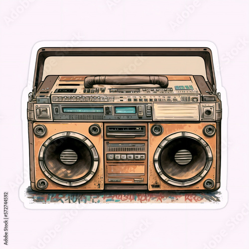 retro radio cassette player sticker, illustration