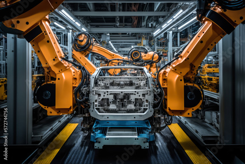 State-of-the-art automobile manufacturing facility with advanced robots, generative ai