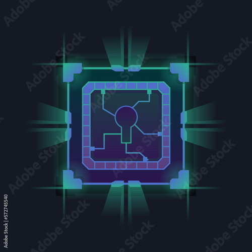 Digital crypto blockchain reward gaming box, chest, crate, for game. Modern colorful bright shining style
