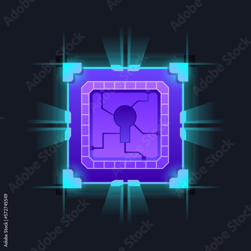 Digital crypto blockchain reward gaming box, chest, crate, for game. Modern colorful bright shining style