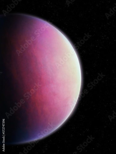 Beautiful distant Super-Earth. Earth-like exoplanet in space, extrasolar planet with atmosphere, space background.
