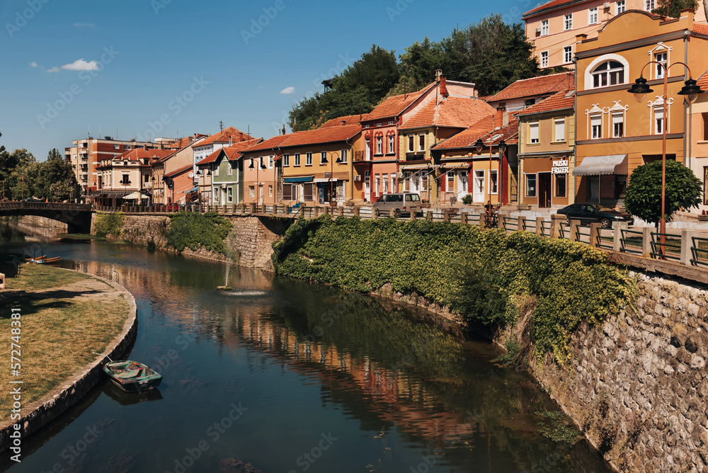 Knjazevac Old Town and Embankment with Bridge and Sailboat