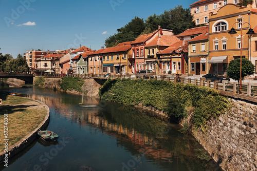 Knjazevac Old Town and Embankment with Bridge and Sailboat © krugli