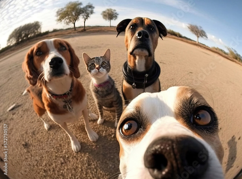 dodog gang of friends taking a selfie. generative AI