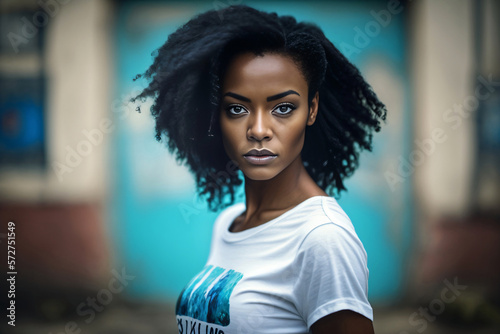 Wallpaper Mural Ebony girl wearing white T-Shirt. Generative ai Torontodigital.ca