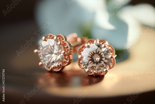Elegant shiny Sparky gold diamond earrings. Generative AI