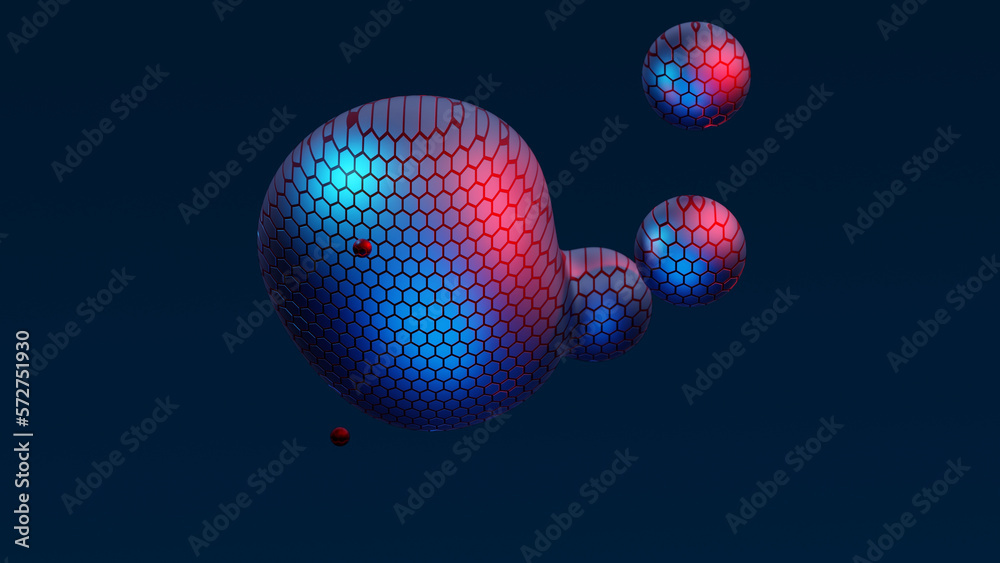 Abstract neon multicolored metaball with scale reptile texture meta ball bubble transition transformation for business presentation background template for reports futuristic 3d render animation loop