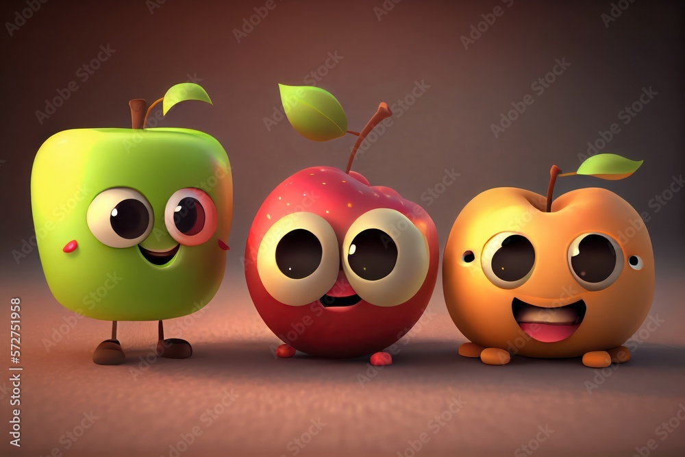 Background of a 3D Cute Apple Character. Created with Generative AI Technology Background of a 3D Cute Apple Character. Created with Generative AI Technology