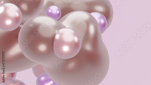 3D render animation motion design presentation background wallpaper metasphere. Pink purple abstract meta sphere liquid shape moving deformation transition to meta balls bubbles drops pearls molecules