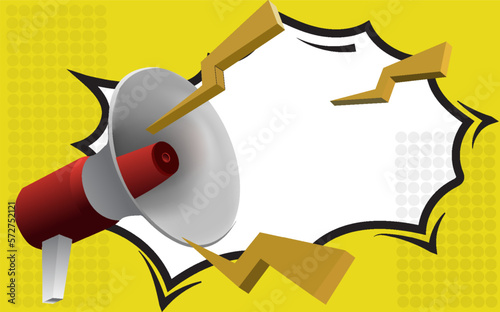3D Speech bubble messages with Megaphone notifications. . Banner template with empty copy space for promotion. Blank Mockup. Reminder popup. 3D rendering