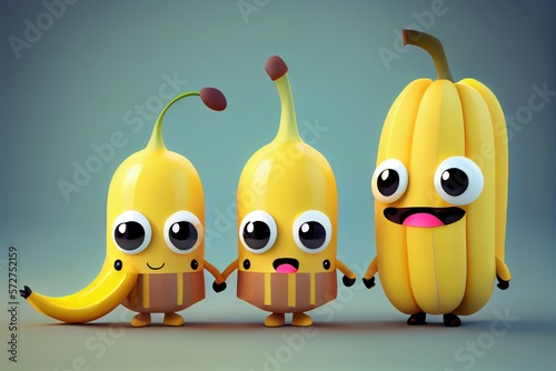 Background of a 3D Cute Banana Character Created with Generative AI Technology